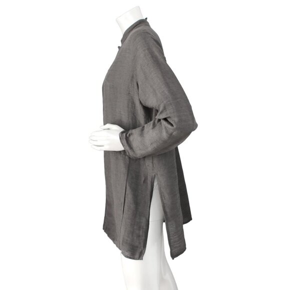 Eileen Fisher Italian Linen Blend Tunic Top Jacket Frog Closure Pockets Grey - Picture 8 of 11